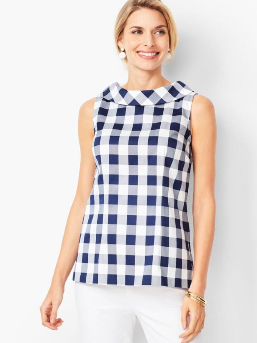 Talbots Audrey Shell Gingham Print Collar Button Down Top Size 4P